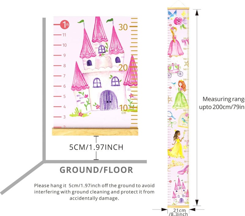 Home Evolution Kids Growth Chart Height Measuring Chart, Princess Canvas Wall Hanging Rulers for Baby Children Girls Bedroom Decor (Princess) - Image 4